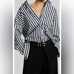 FRANKIE SHOP SYLVIA STRIPED OXFORD SHIRT - FADED BLACK/WHITE